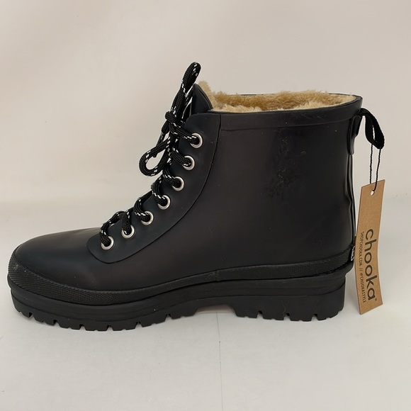 CHOOKA Rain Booties Lace Up Ankle Boots Black Size 7 NWT - Picture 7 of 11